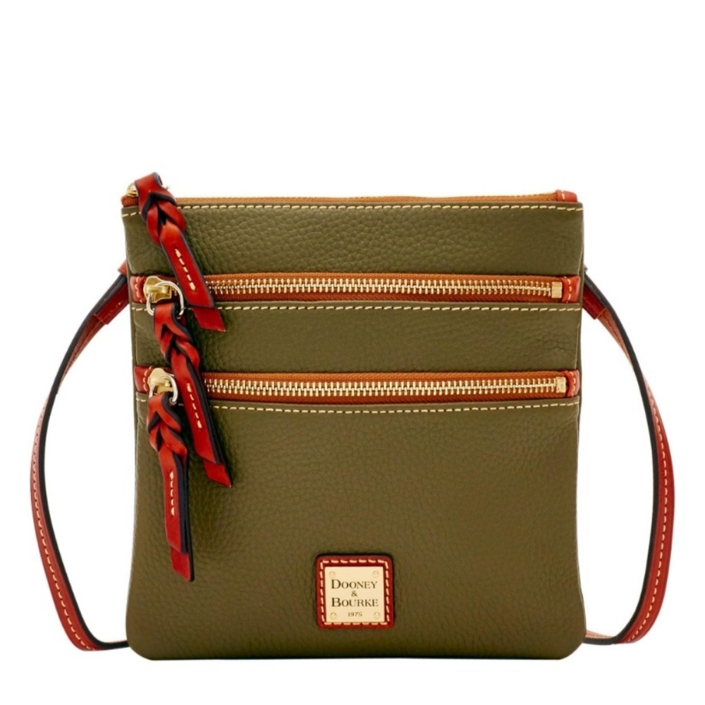 DOONEY & BOURKE PEBBLE GRAIN TRIPLE ZIP CROSSBODY OLIVE